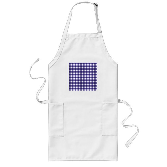 Navy blue gingham long apron (Front)
