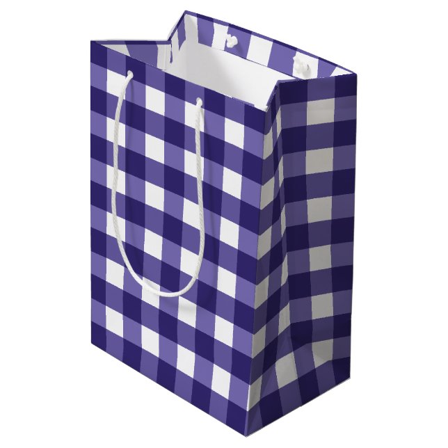 Navy blue gingham medium gift bag (Back Angled)