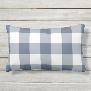 Navy Blue Gingham Pattern Chequered Lumbar Cushion
