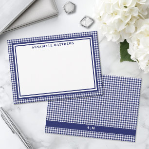 Navy Blue Gingham Plaid Personalised Card