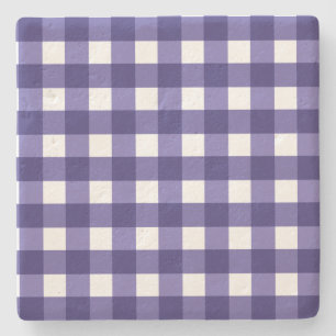 Navy blue gingham stone coaster