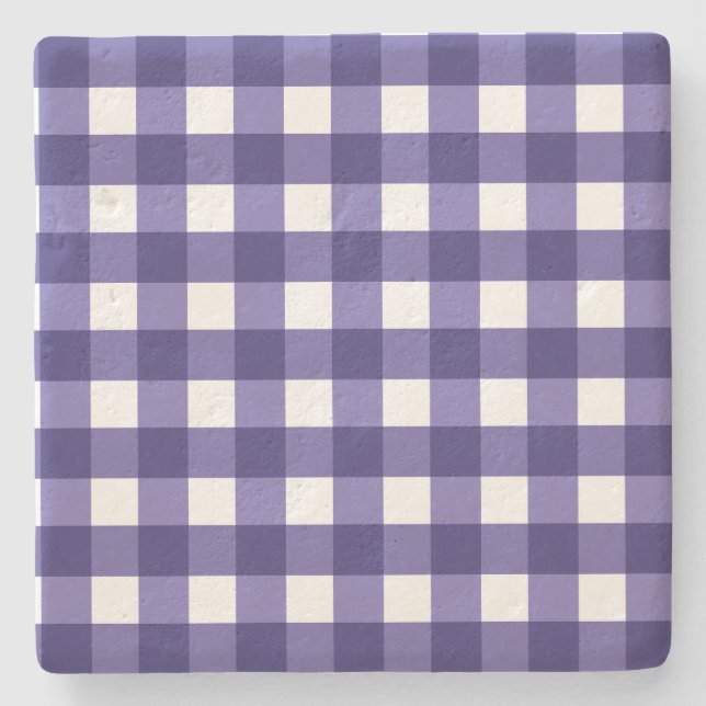 Navy blue gingham stone coaster (Front)