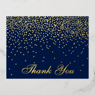 Navy Blue & Glam Confetti Wedding Thank You Real Foil Invitation Postcard