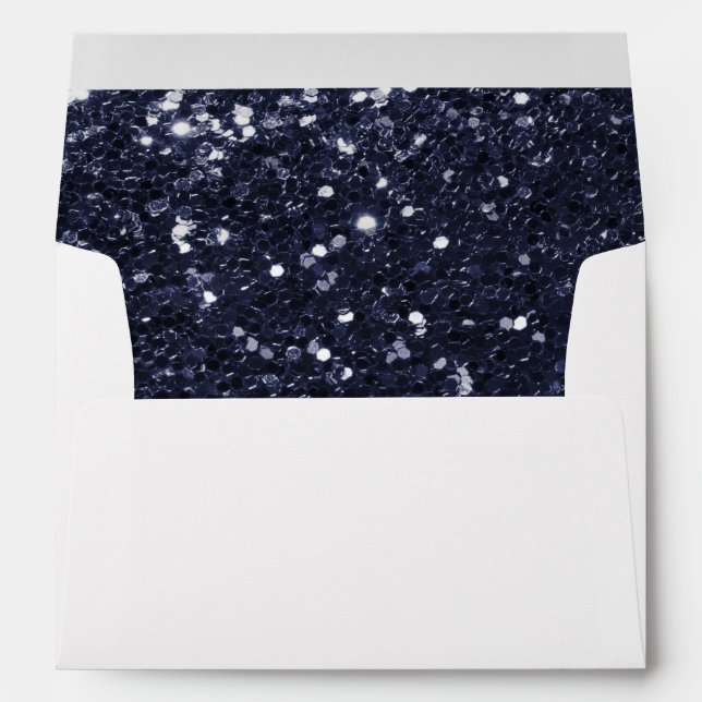 Navy Blue Glam Glitter Sparkle Wedding Envelope (Back (Bottom))