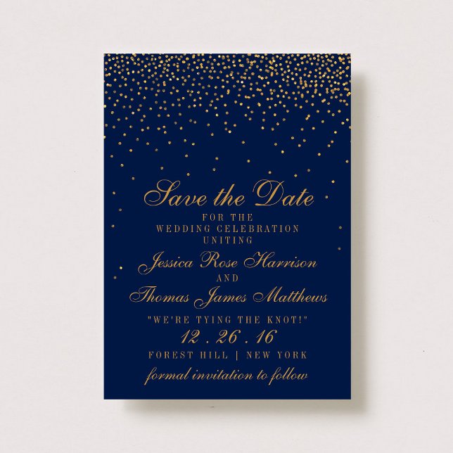 Navy Blue & Glam Gold Confetti Save The Date (Creator Uploaded)