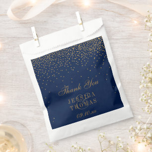 Navy Blue & Glam Gold Confetti Wedding Favour Bag