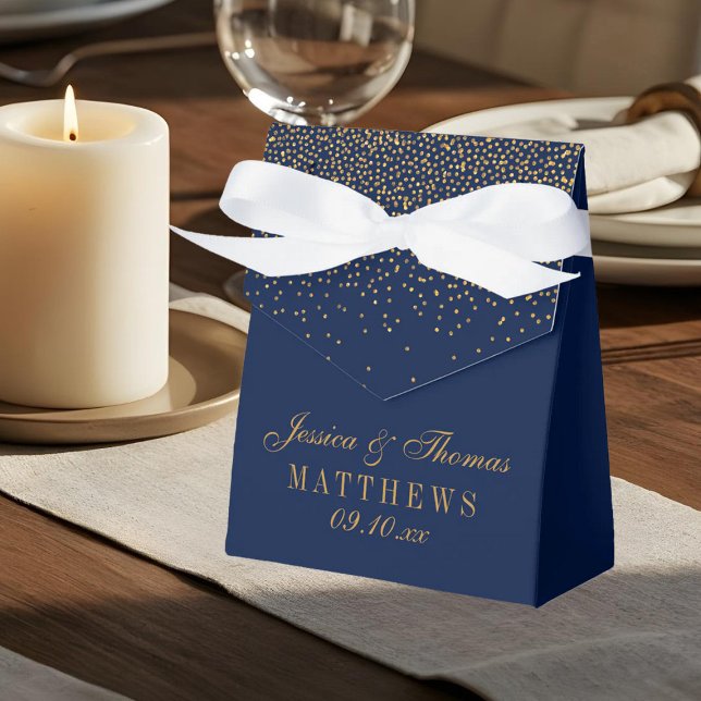 Navy Blue & Glam Gold Confetti Wedding Favour Box (Creator Uploaded)