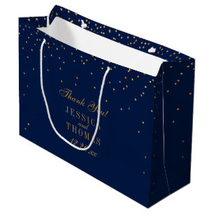 Navy Blue & Glam Gold Confetti Wedding Favour Large Gift Bag