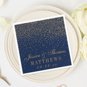 Navy Blue & Glam Gold Confetti Wedding Napkin