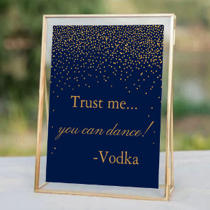 Navy Blue & Glam Gold Confetti Wedding Party Sign