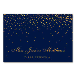 Navy Blue & Glam Gold Confetti Wedding Place Cards