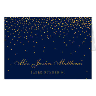 Navy Blue & Glam Gold Confetti Wedding Place Cards