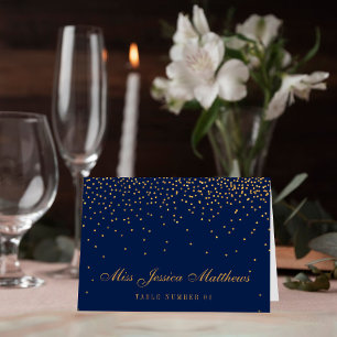 Navy Blue & Glam Gold Confetti Wedding Place Cards