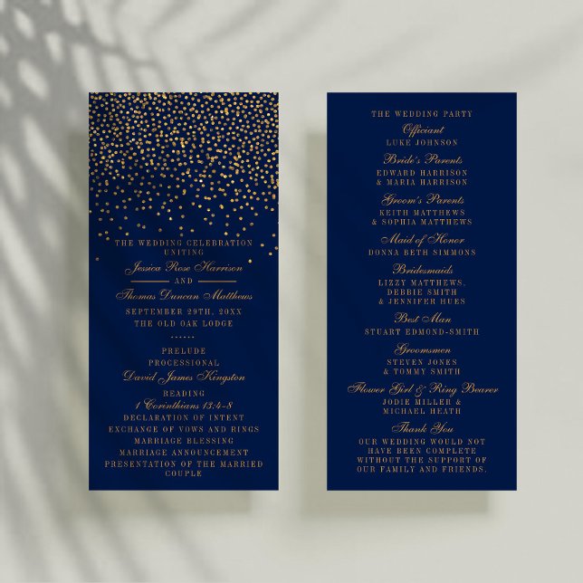 Navy Blue & Glam Gold Confetti Wedding Program (Creator Uploaded)