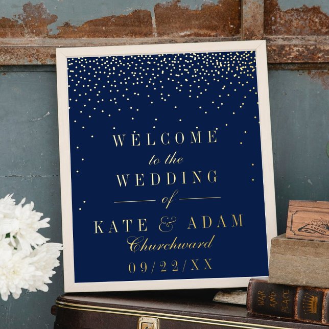 Navy Blue & Glam Gold Confetti Wedding Real Foil Prints (Creator Uploaded)
