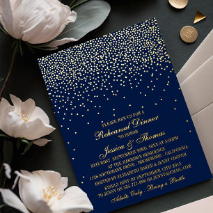 Navy Blue & Glam Gold Confetti Wedding Rehearsal
