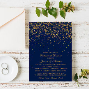 Navy Blue & Glam Gold Confetti Wedding Rehearsal Invitation