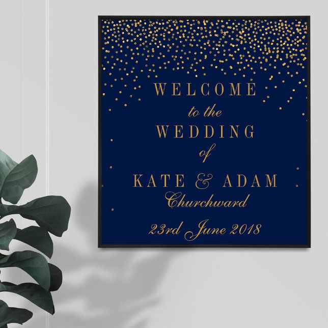 Navy Blue & Glam Gold Confetti Wedding Welcome Poster (Creator Uploaded)