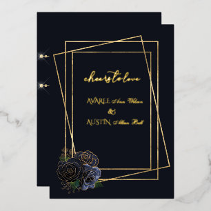  Navy Blue Glam Roses and Black and Gold  Foil