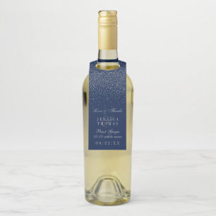 Navy Blue & Glam Silver Confetti Wedding Bottle Tag