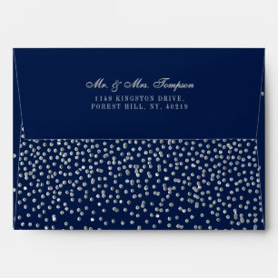 Navy Blue & Glam Silver Confetti Wedding Envelope