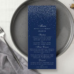 Navy Blue & Glam Silver Confetti Wedding Menu<br><div class="desc">The navy blue & glam silver confetti wedding collection is perfect for any couple planning a romantic wedding celebration. The design features a chic navy blue background with glam silver confetti which is truly stunning and perfect for any special event. The wording incorporates the same silver colour of the design...</div>