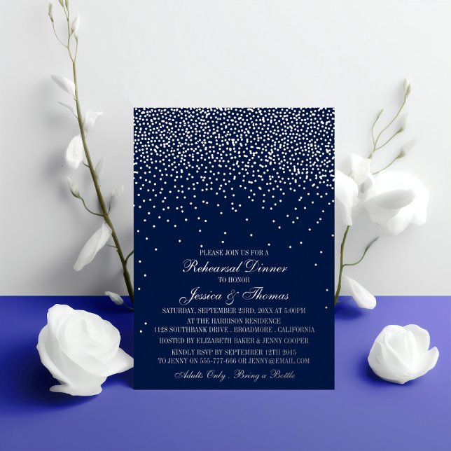 Navy Blue & Glam Silver Confetti Wedding Rehearsal (Creator Uploaded)