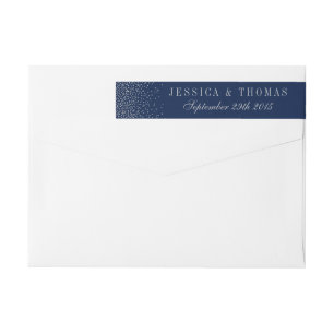 Navy Blue & Glam Silver Confetti Wedding Wrap Around Label
