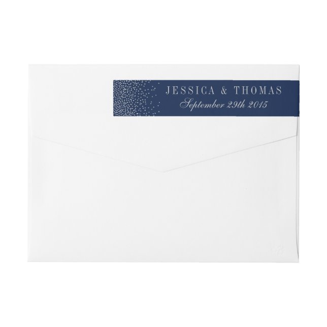 Navy Blue & Glam Silver Confetti Wedding Wrap Around Label (Back)
