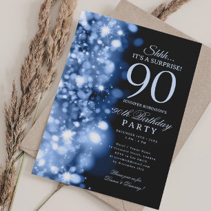 Navy Blue Glam Surprise 90th Birthday Party Invitation