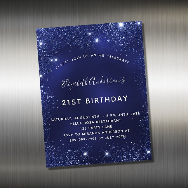 Navy blue glitter birthday invitation magnet (Creator Uploaded)