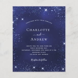 Navy blue glitter  budget wedding invitation flyer