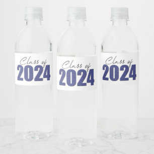Navy Blue Glitter Class of 2024 Water Bottle Label