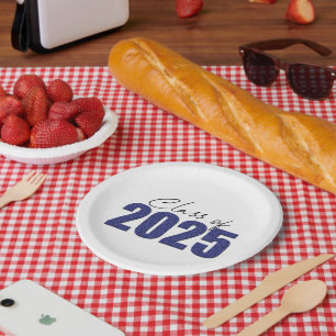 Navy Blue Glitter Class of 2025 Paper Plate