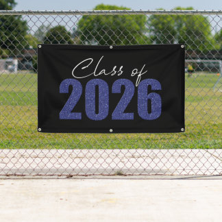 Navy Blue Glitter Class of 2026 Banner