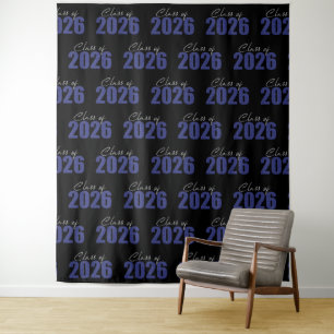 Navy Blue Glitter Class of 2026 Photo Backdrop Tapestry