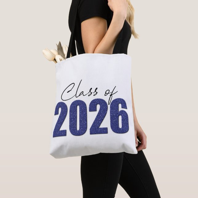 Navy Blue Glitter Class of 2026 Tote Bag (Close Up)