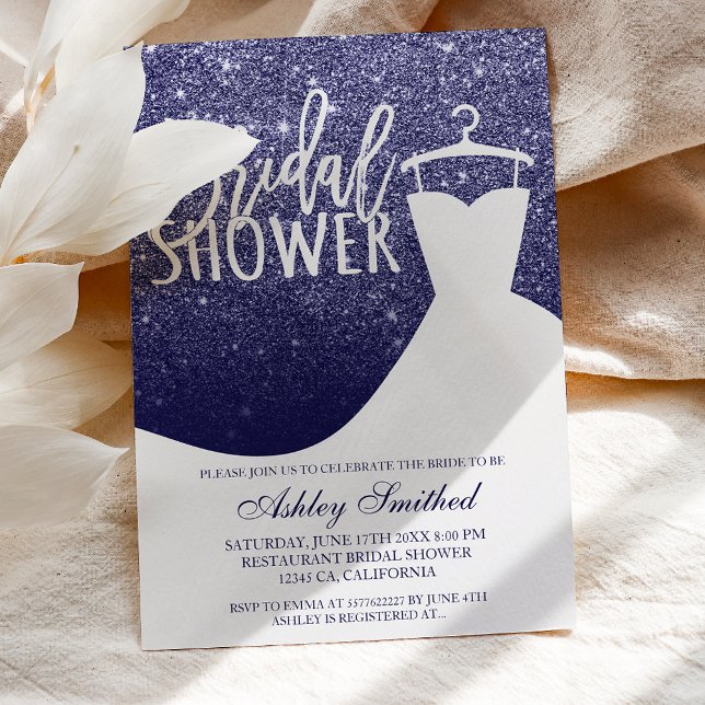 Navy blue glitter elegant chic dress Bridal shower Invitation (Creator Uploaded)