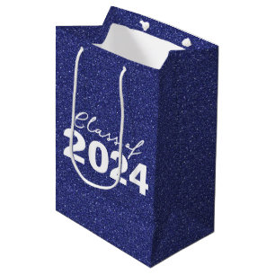 Navy Blue Glitter Graduation Class Medium Gift Bag