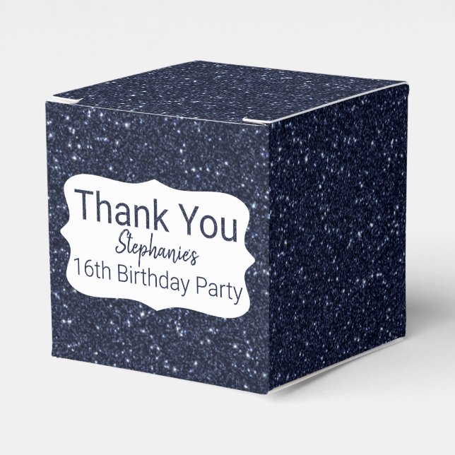 Navy Blue Glitter Happy Birthday Favour Box (Front Side)