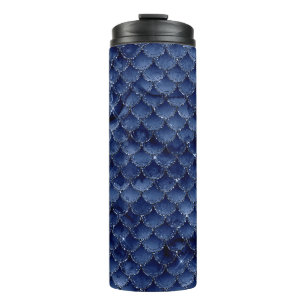 Navy Blue Glitter Mermaid Scale Pattern Thermal Tumbler