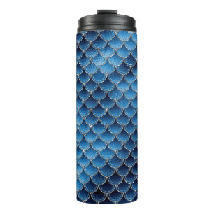 Navy Blue Glitter Mermaid Scale Pattern Thermal Tumbler