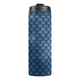 Navy Blue Glitter Mermaid Scale Pattern Thermal Tumbler