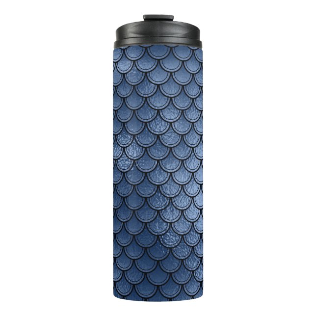 Navy Blue Glitter Mermaid Scale Pattern Thermal Tumbler (Front)