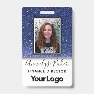 Navy Blue Glitter Professional RN Nurse Photo Name ID Badge