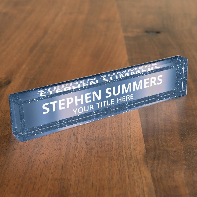 Navy Blue Glitter Sparkle Glam Custom Nameplate (Side)