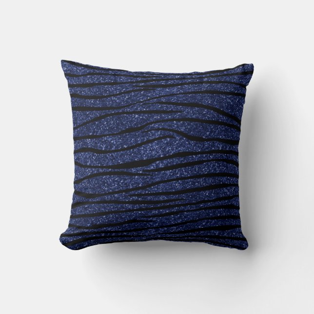 Navy blue glitter zebra stripes cushion (Front)