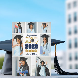 Navy Blue Gold 2026 Graduation Photo Collage Announcement