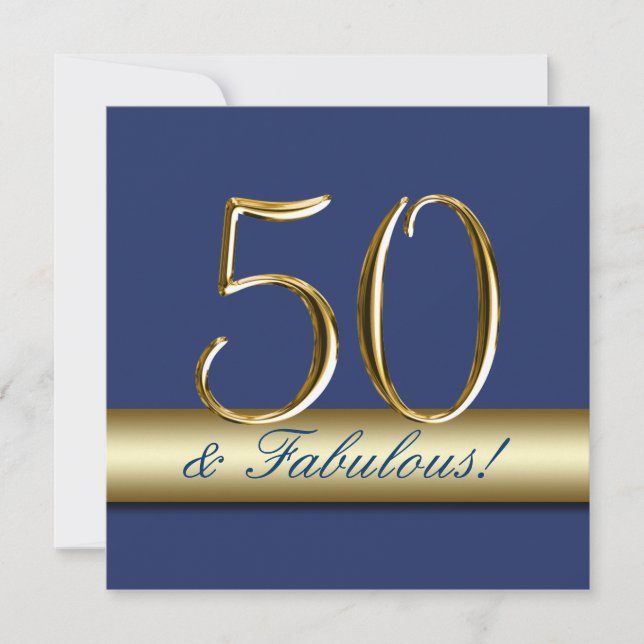 Navy Blue Gold 50 and Fabulous Birthday Invitation (Front)