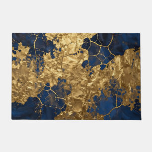 Navy Blue Gold Abstract Art Doormat